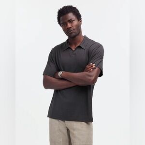 Madewell Linen-Blend Johnny-Collar Knit Polo Shirt Black Coal NWT Men’s Size M